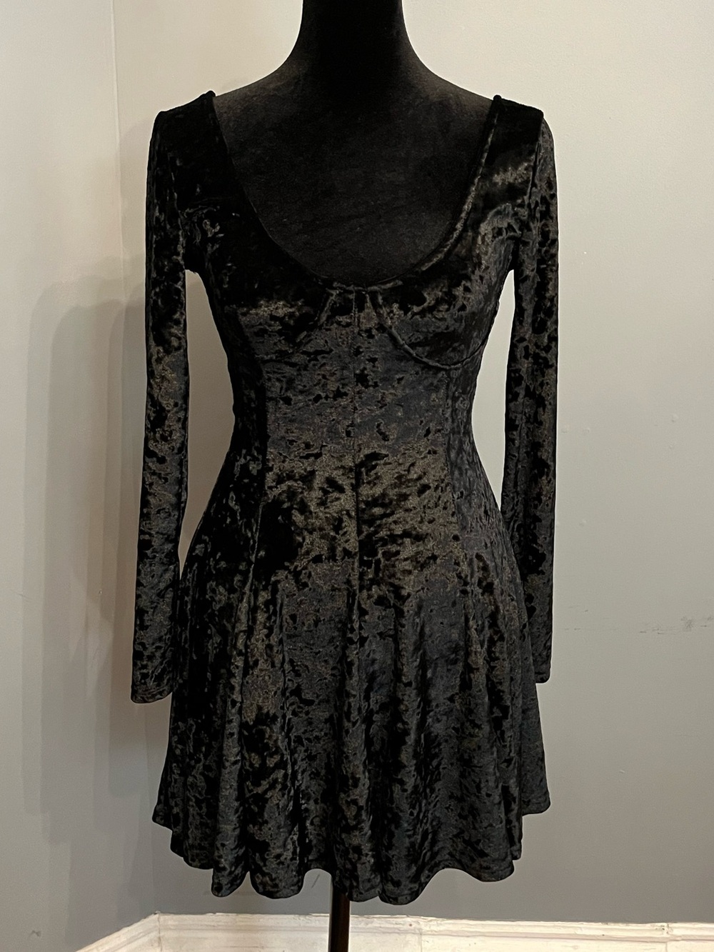 Current Mood Black Velvet Skater Dress, size XS